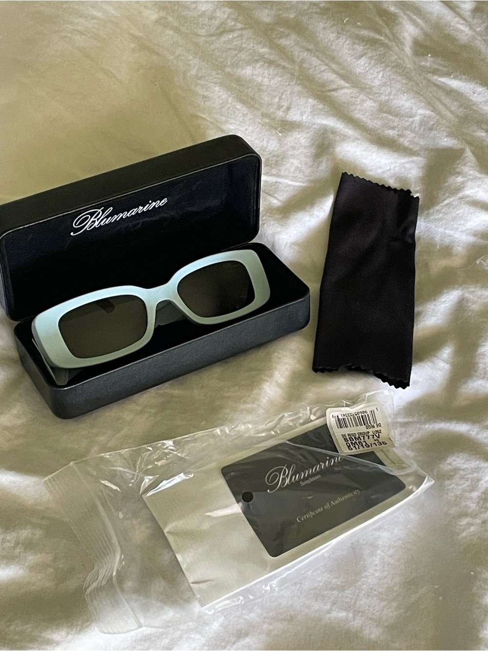 NWT Blumarine Light Blue Rectangular Sunglasses with Black Lenses